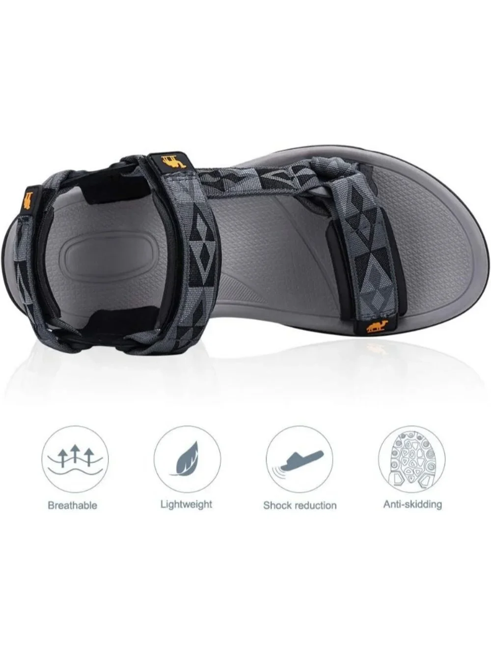 Men's Grey And Black Arch Support Open Toe Waterproof Hiking Sport Sandal Shoes